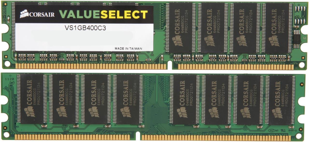Alt view image 3 of 3 - CORSAIR 2GB (2 x 1GB) DDR 400 (PC 3200) Dual Channel Kit Desktop Memory Model VS2GBKIT400C3