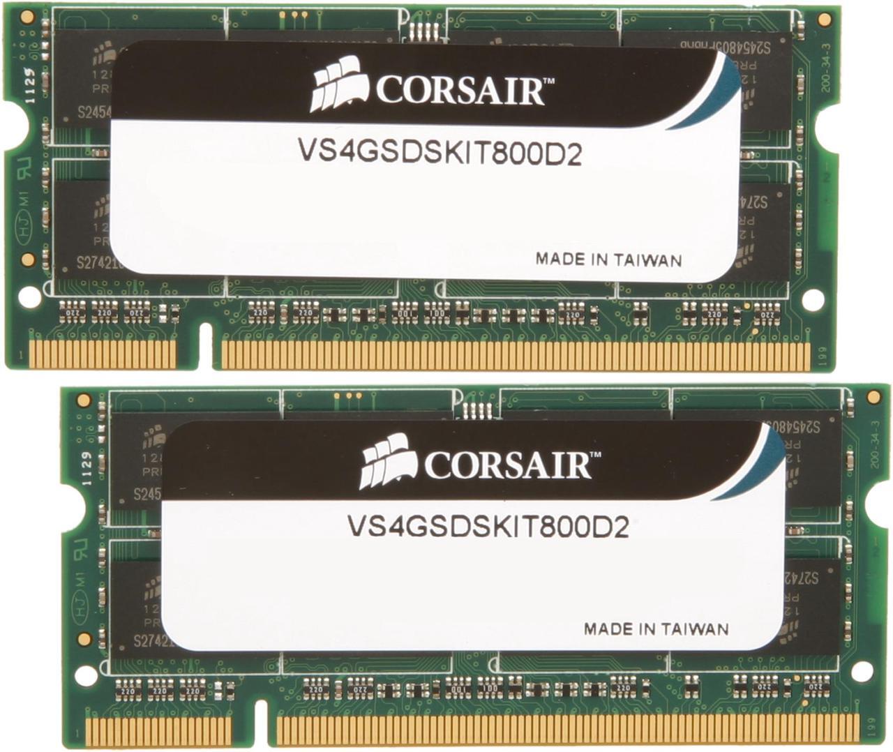 Main image of CORSAIR 4GB (2 x 2GB) 200-Pin DDR2 SO-DIMM DDR2 800 (PC2 6400) Laptop Memory Model VS4GSDSKIT800D2