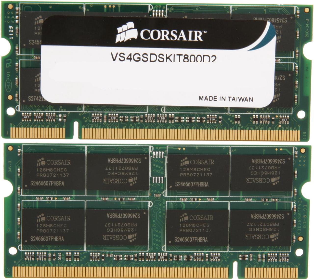 Alt view image 3 of 3 - CORSAIR 4GB (2 x 2GB) 200-Pin DDR2 SO-DIMM DDR2 800 (PC2 6400) Laptop Memory Model VS4GSDSKIT800D2
