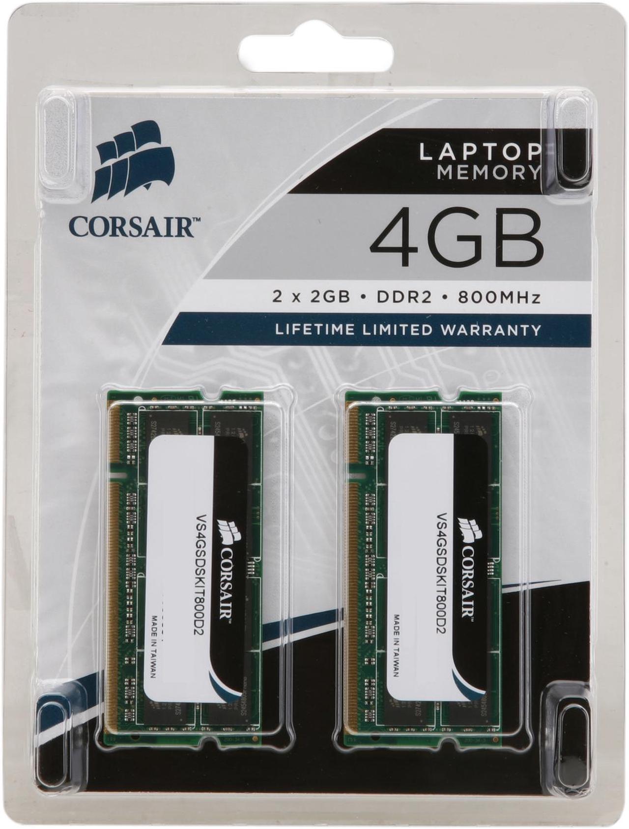 Alt view image 4 of 3 - CORSAIR 4GB (2 x 2GB) 200-Pin DDR2 SO-DIMM DDR2 800 (PC2 6400) Laptop Memory Model VS4GSDSKIT800D2
