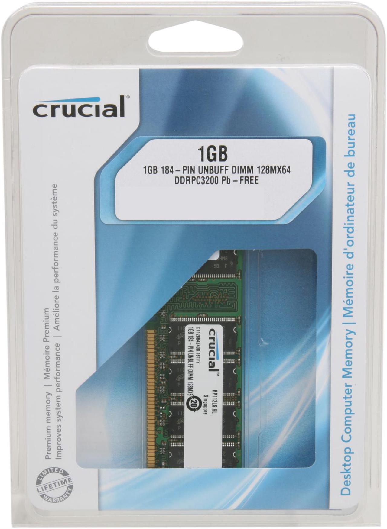 Alt view image 3 of 3 - Crucial 1GB DDR 400 (PC 3200) Desktop Memory Model CT12864Z40B
