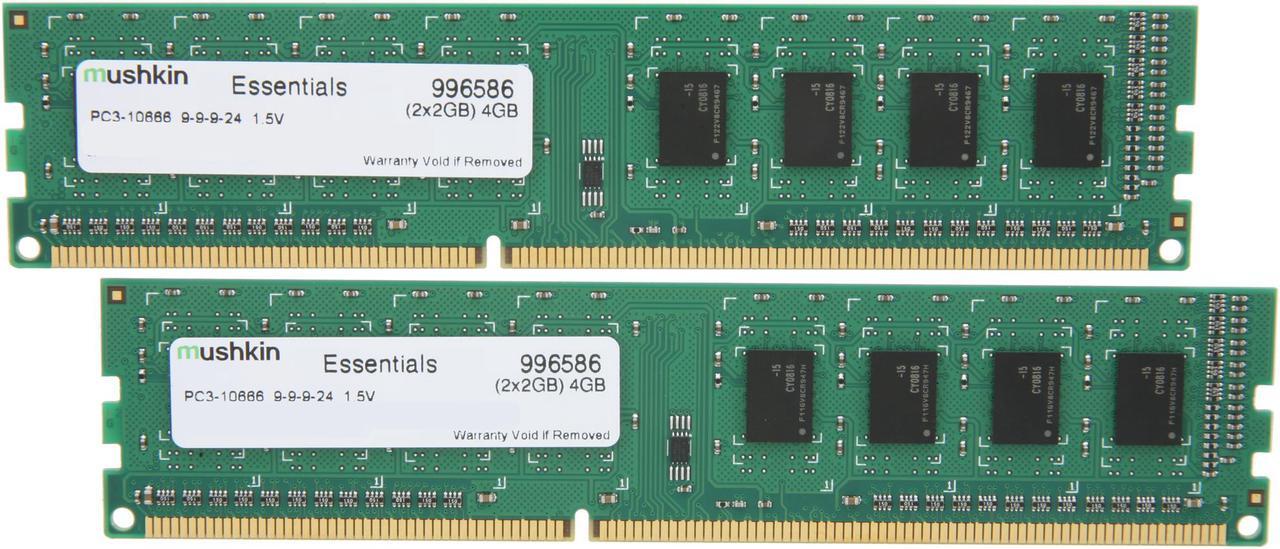 Main image of Mushkin Enhanced Essentials 4GB (2 x 2GB) DDR3 1333 (PC3 10666) Dual Channel Kit Desktop Memory Model 996586