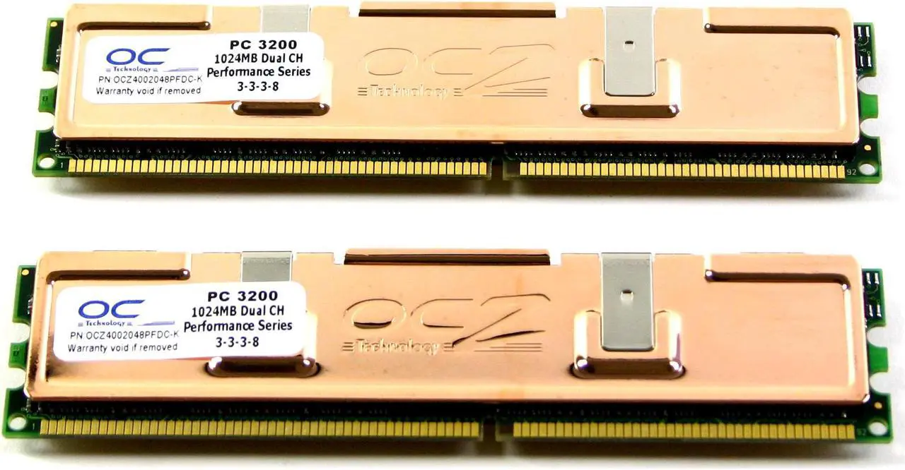 Main image of OCZ Performance 2GB (2 x 1GB) DDR 400 (PC 3200) Dual Channel Kit Desktop Memory Model OCZ4002048PFDC-K