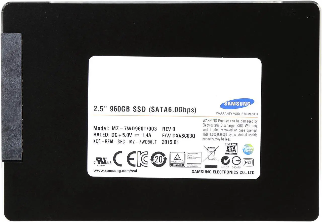 Alt view image 3 of 5 - SAMSUNG Data Center Series SV843 2.5" 960GB SATA III V1 MLC VNAND Enterprise Solid State Drive