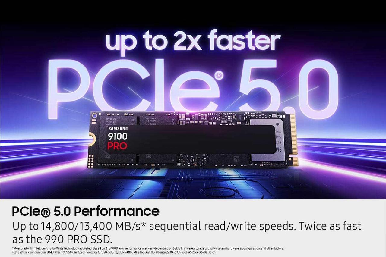 Alt view image 7 of 10 - SAMSUNG SSD 9100 PRO 1TB, PCIe 5.0x4 M.2 2280, Seq. Read Speeds Up to 14,800MB/s, Best for AI Computing, Gaming, and Heavy Duty Workstations (MZ- VAP1T0B/AM)