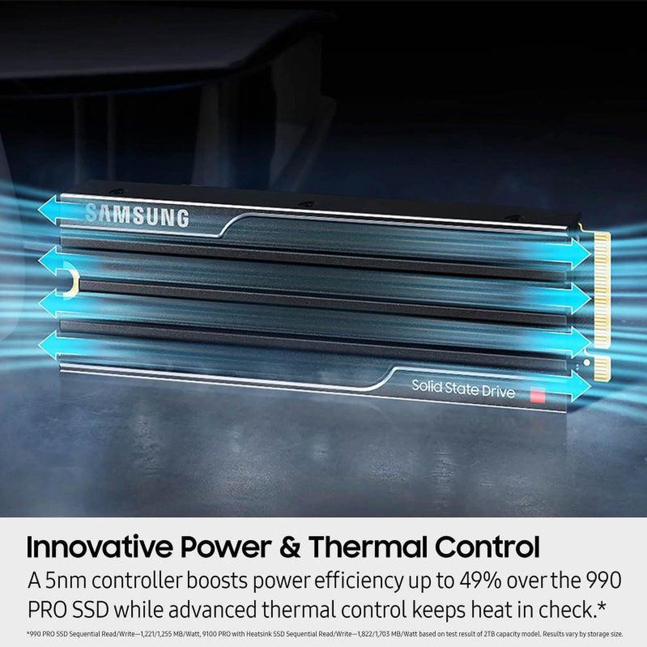 Alt view image 8 of 9 - SAMSUNG SSD 9100 PRO with Heatsink 2TB, PCIe 5.0x4 M.2 2280, Seq. Read Speeds Up to 14,800/13,400 MB/s, Best for AI Computing, Gaming, and Heavy Duty Workstations (MZ- VAP2T0CW)