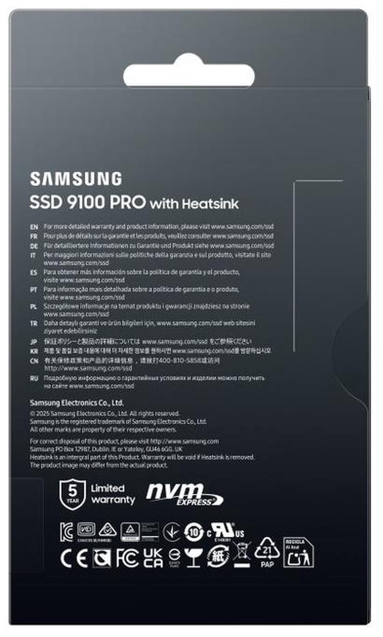 Alt view image 4 of 9 - SAMSUNG SSD 9100 PRO with Heatsink 2TB, PCIe 5.0x4 M.2 2280, Seq. Read Speeds Up to 14,800/13,400 MB/s, Best for AI Computing, Gaming, and Heavy Duty Workstations (MZ- VAP2T0CW)