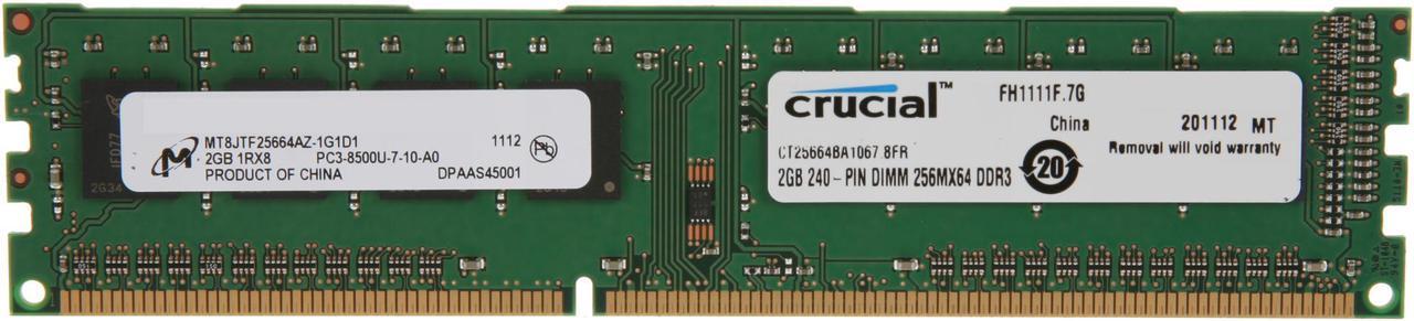 Crucial 2GB DDR3 1066 (PC3 8500) Desktop Memory Model CT25664BA1067