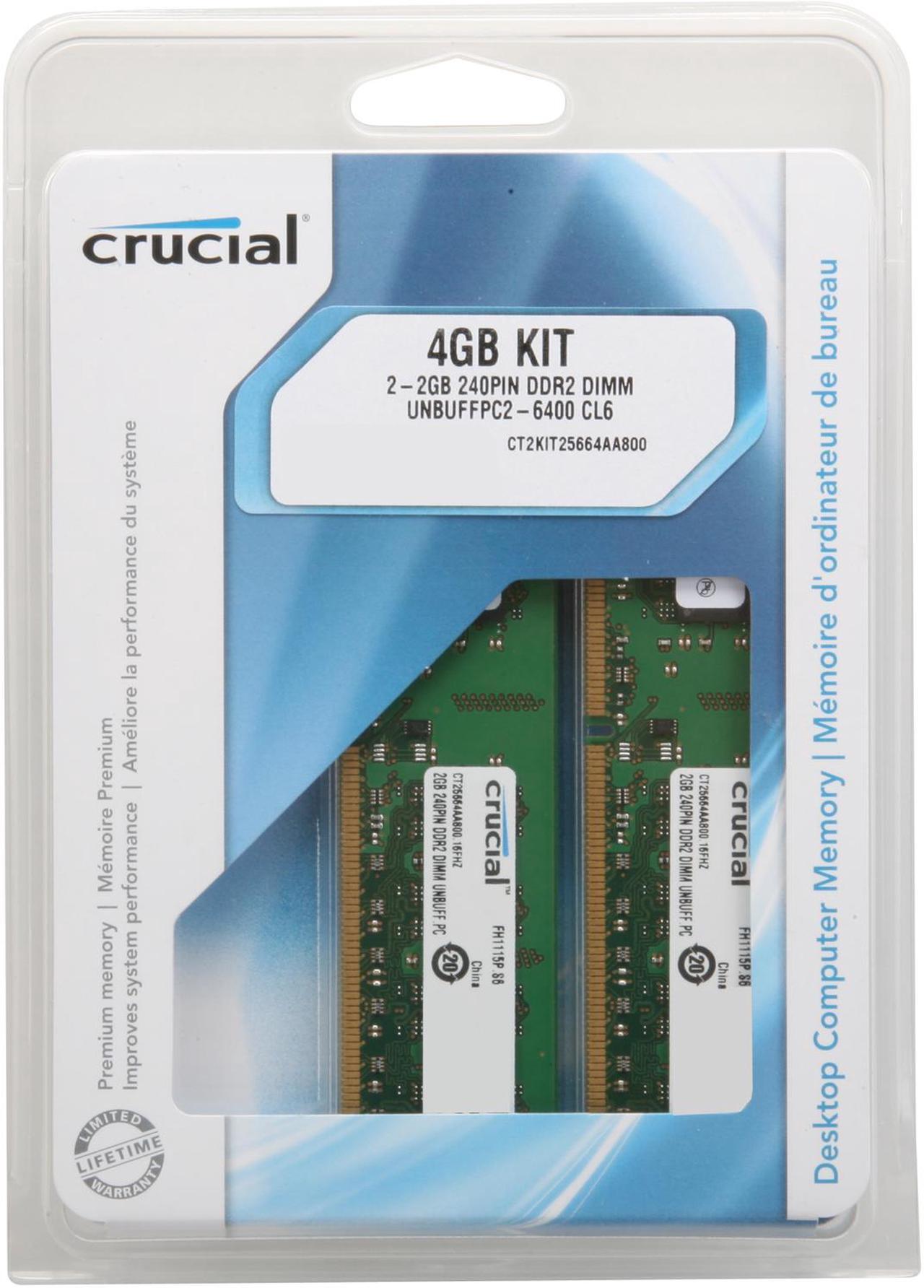 Alt view image 4 of 3 - Crucial 4GB (2 x 2GB) DDR2 800 (PC2 6400) Dual Channel Kit Desktop Memory Model CT2KIT25664AA800