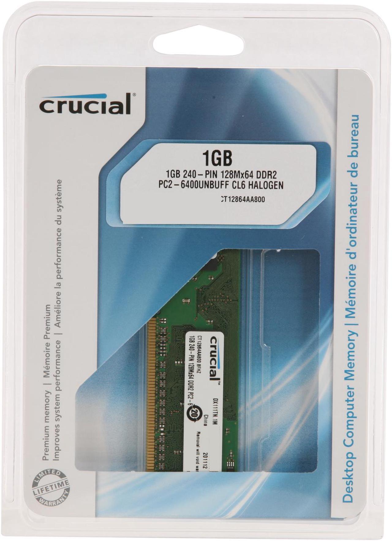 Alt view image 4 of 3 - Crucial 1GB DDR2 800 (PC2 6400) Desktop Memory Model CT12864AA800