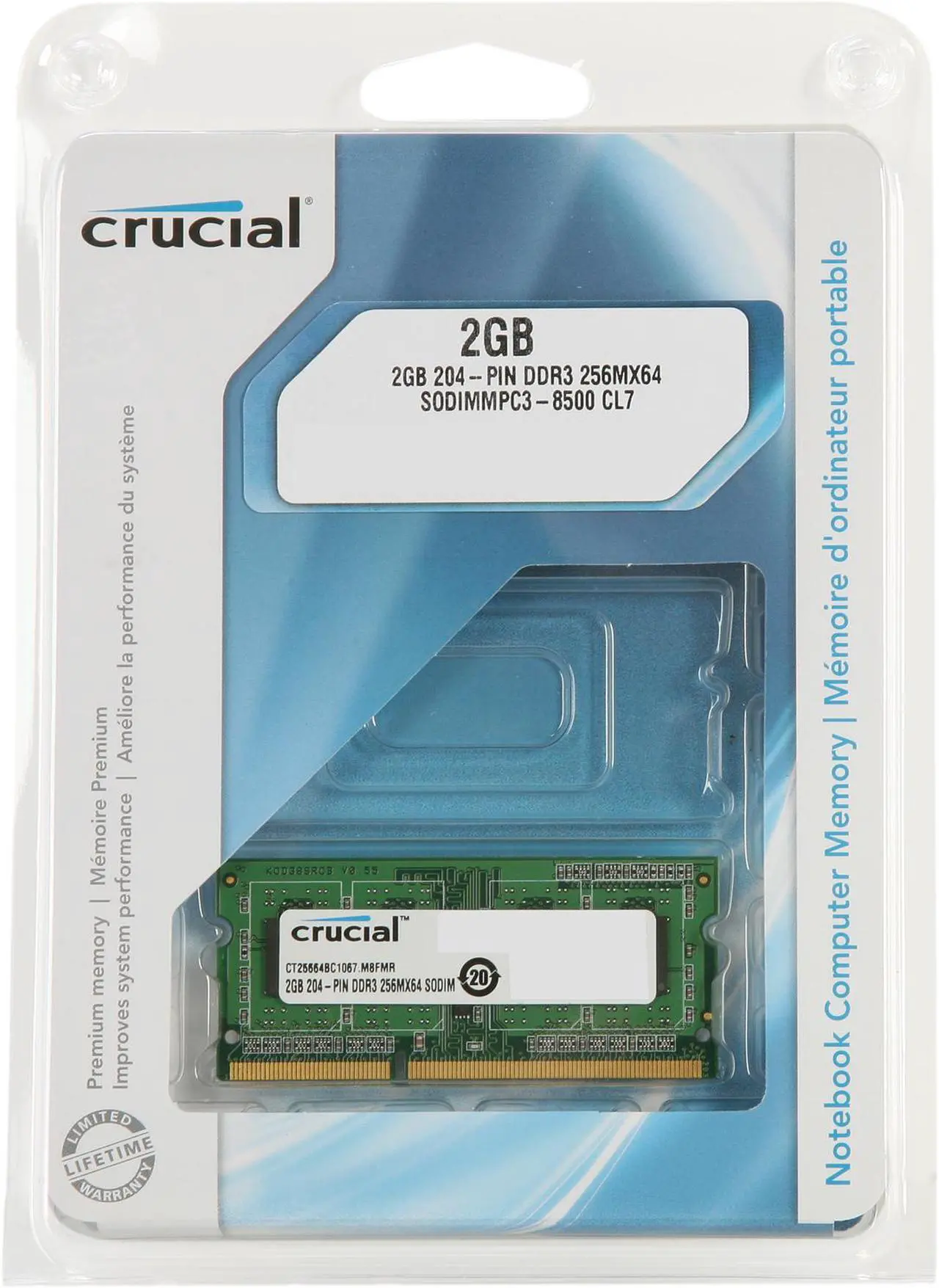 Alt view image 3 of 3 - Crucial 2GB 204-Pin DDR3 SO-DIMM DDR3 1066 (PC3 8500) Laptop Memory Model CT25664BC1067