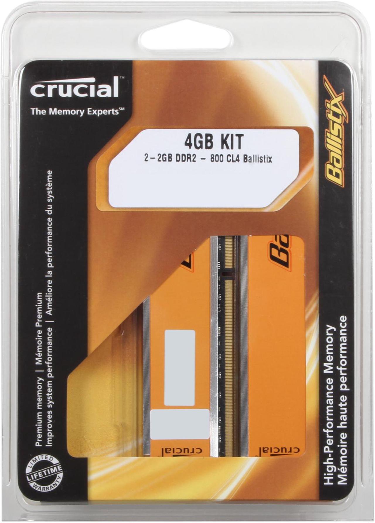 Alt view image 3 of 3 - Crucial Ballistix 4GB (2 x 2GB) DDR2 800 (PC2 6400) Dual Channel Kit Desktop Memory Model BL2KIT25664AA80A