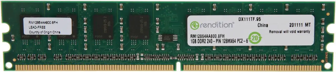 Main image of Rendition by Crucial 1GB DDR2 800 (PC2 6400) Desktop Memory Model RM12864AA800