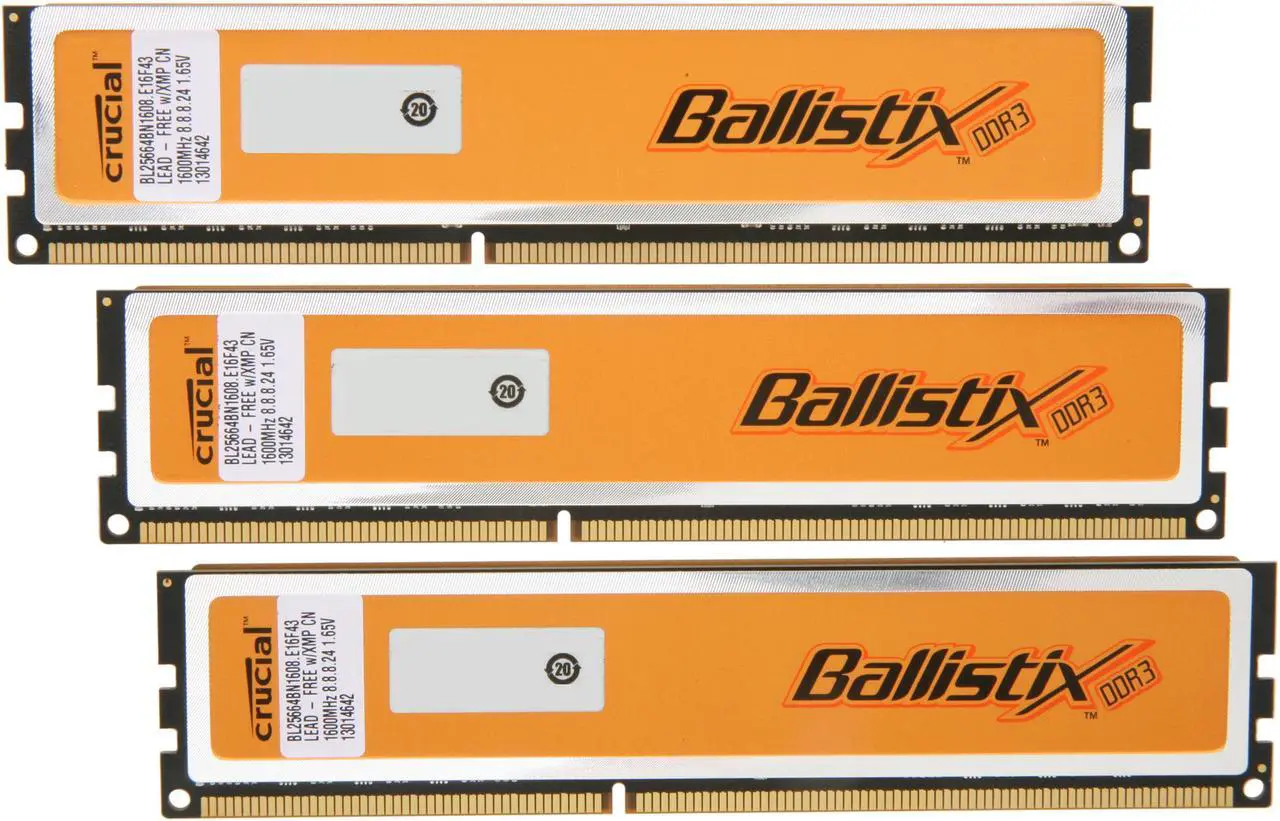 Main image of Crucial Ballistix 6GB (3 x 2GB) DDR3 1600 (PC3 12800) Desktop Memory Model BL3KIT25664BN1608 - OEM