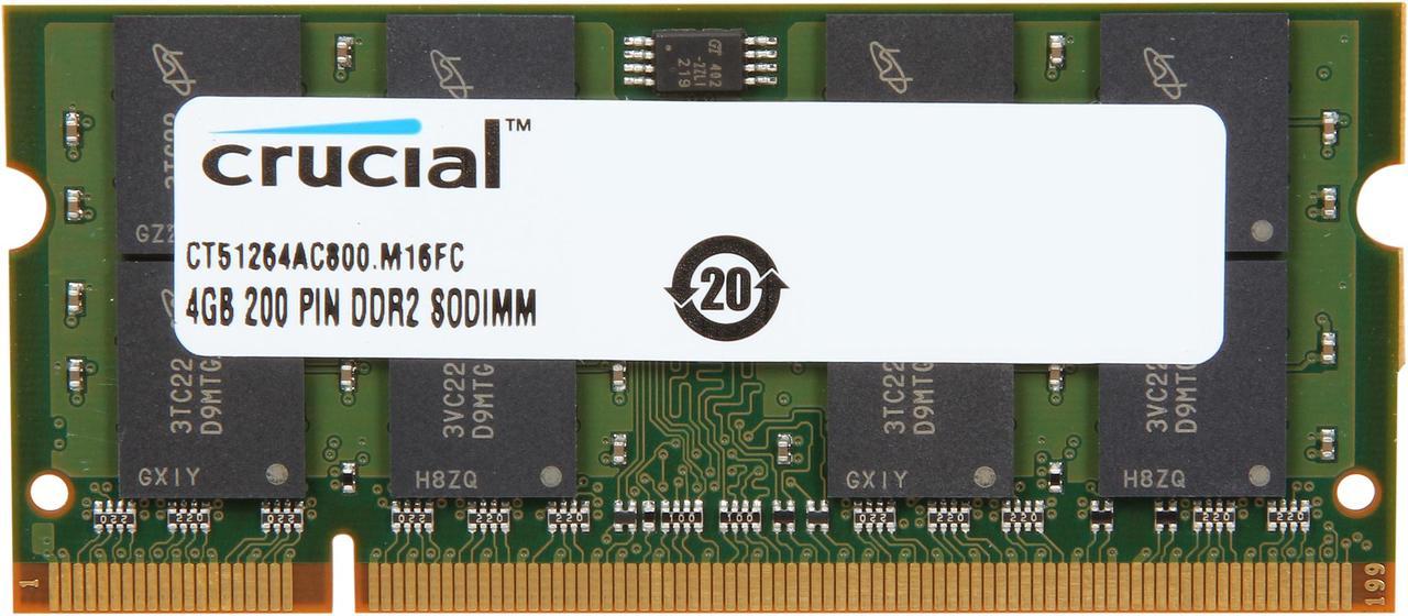 Crucial 4GB 200-Pin DDR2 SO-DIMM DDR2 800 (PC2 6400) Laptop Memory Model CT51264AC800