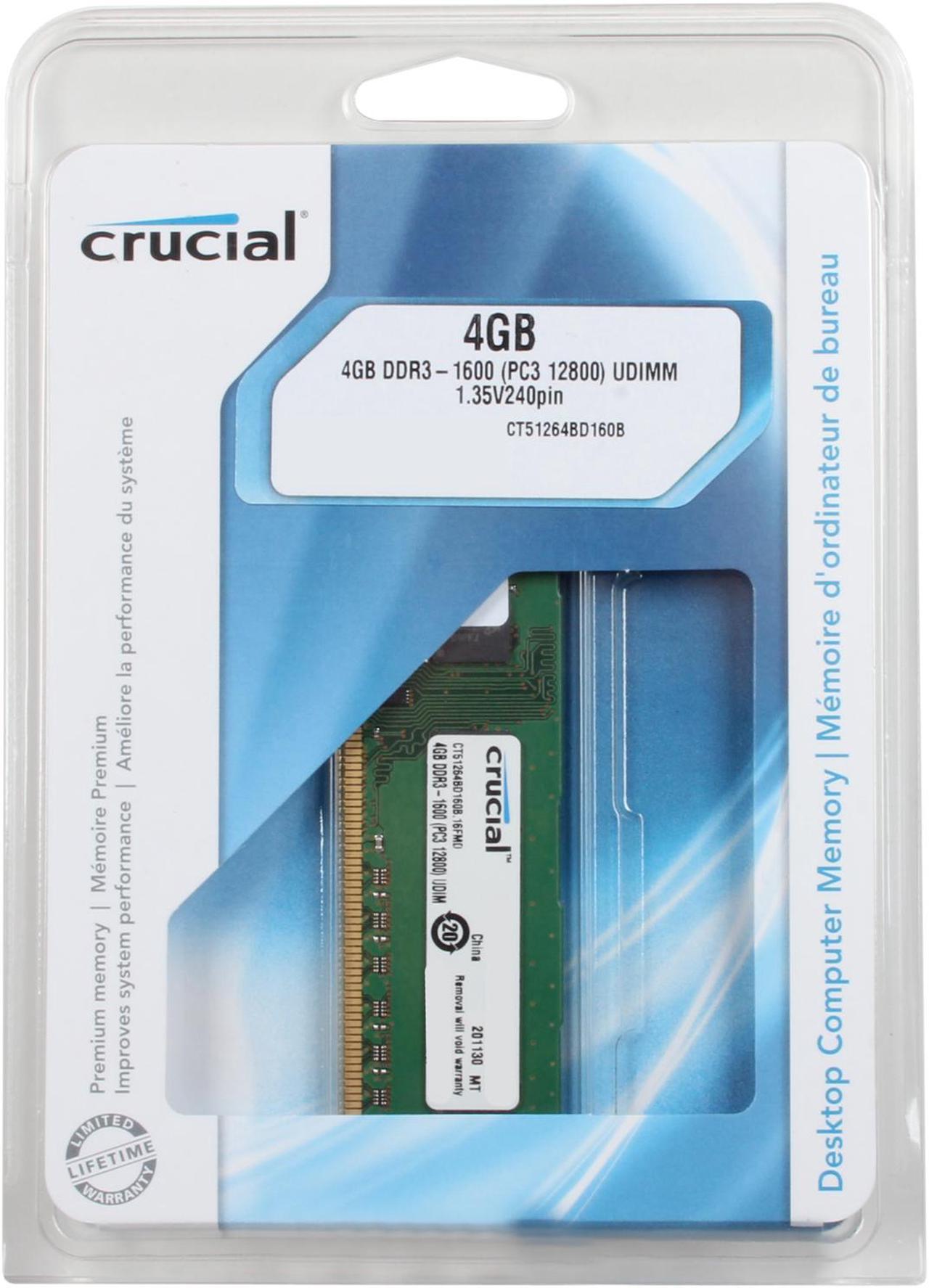 Alt view image 3 of 3 - Crucial 4GB 240-Pin PC RAM DDR3L 1600 (PC3L 12800) Desktop Memory Model CT51264BD160B