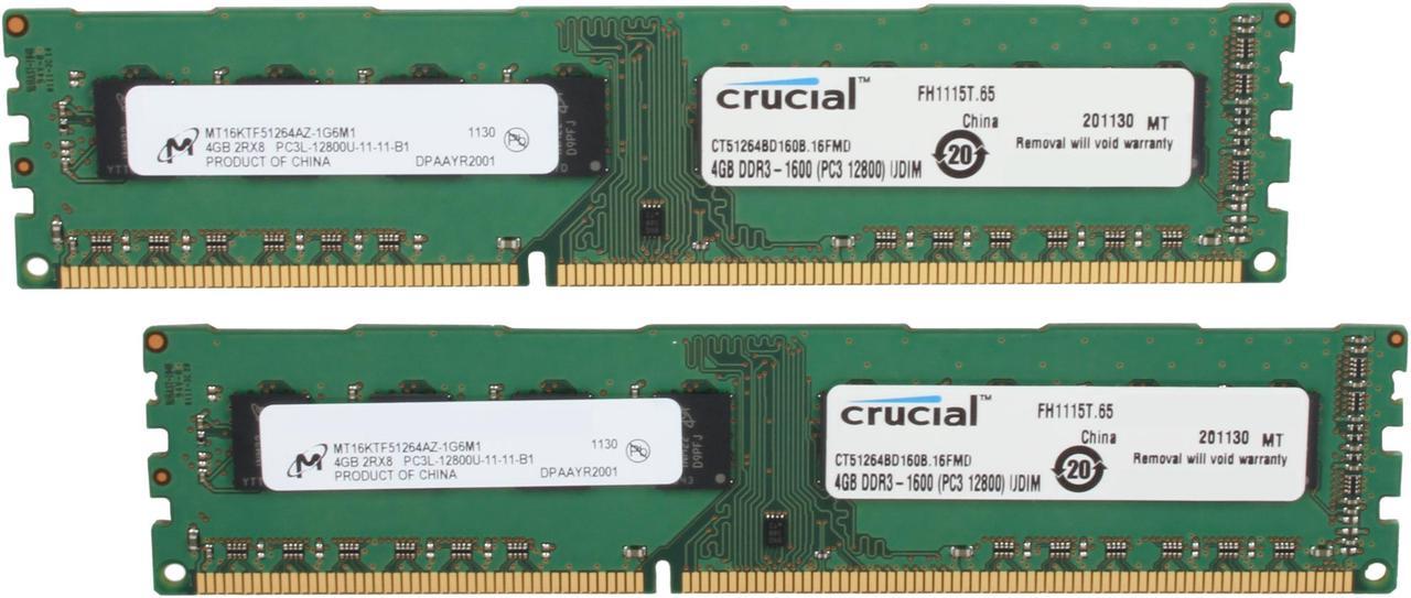 Crucial 8GB (2 x 4GB) DDR3L 1600 (PC3L 12800) Desktop Memory Model CT2KIT51264BD160B