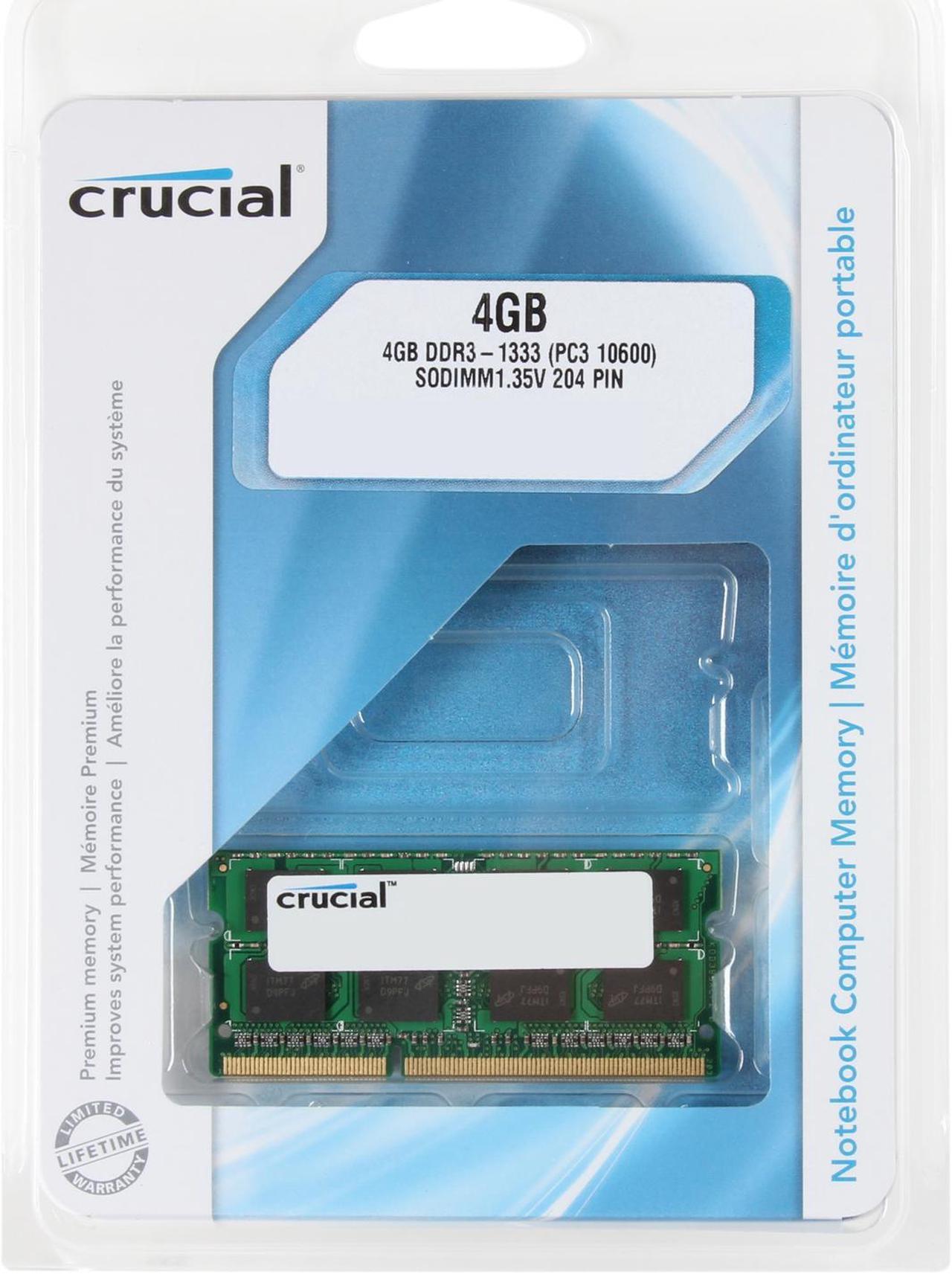 Alt view image 3 of 3 - Crucial 4GB 204-Pin DDR3 SO-DIMM DDR3L 1333 (PC3L 10600) Laptop Memory Model CT51264BF1339