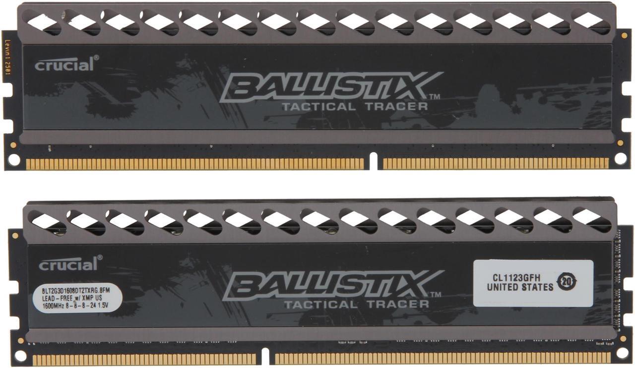 Alt view image 2 of 3 - Crucial Ballistix Tactical Tracer 6GB (3 x 2GB) DDR3 1600 (PC3 12800) Desktop Memory (with Red/Green Light) Model BLT3KIT2G3D1608DT2TXRG