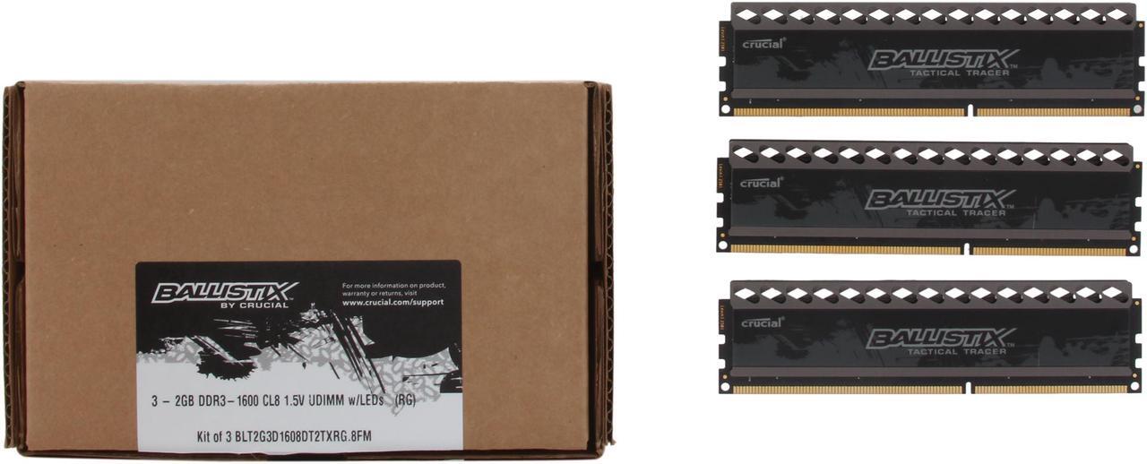 Alt view image 3 of 3 - Crucial Ballistix Tactical Tracer 6GB (3 x 2GB) DDR3 1600 (PC3 12800) Desktop Memory (with Red/Green Light) Model BLT3KIT2G3D1608DT2TXRG