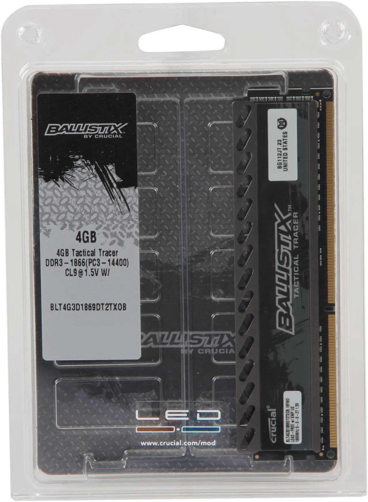 Alt view image 3 of 3 - Ballistix Tactical Tracer 4GB DDR3 1866 (PC3 14900) Desktop Memory (with Orange/Blue Light) Model BLT4G3D1869DT2TXOB