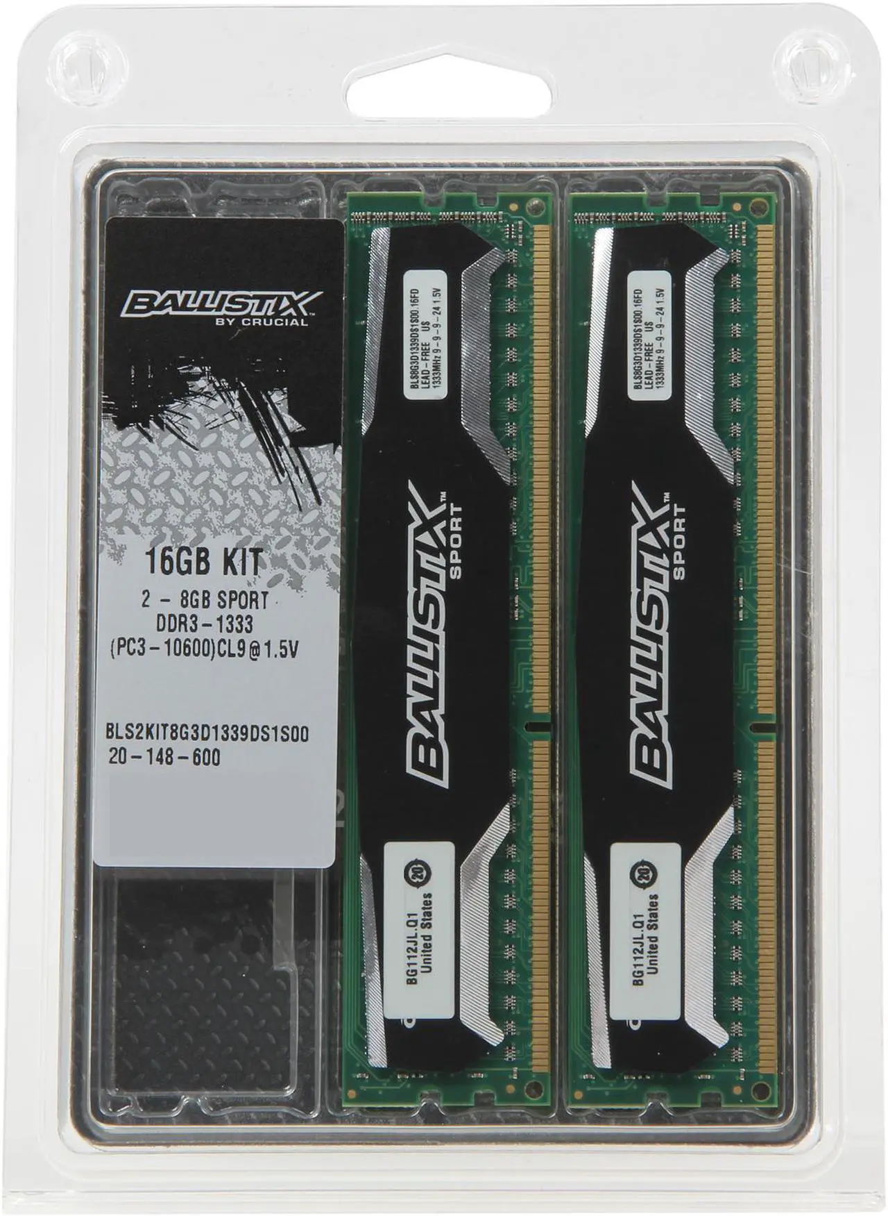 Alt view image 3 of 3 - Crucial Ballistix Sport 16GB (2 x 8GB) DDR3 1333 (PC3 10600) Desktop Memory Model BLS2KIT8G3D1339DS1S00