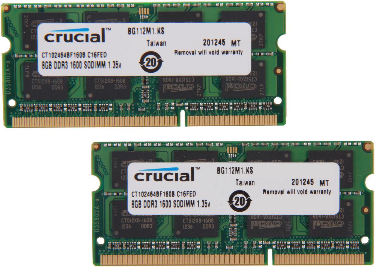 Crucial 16GB (2 x 8GB) 204-Pin DDR3 SO-DIMM DDR3L 1600 (PC3L 12800) Laptop Memory Model CT2KIT102464BF160B