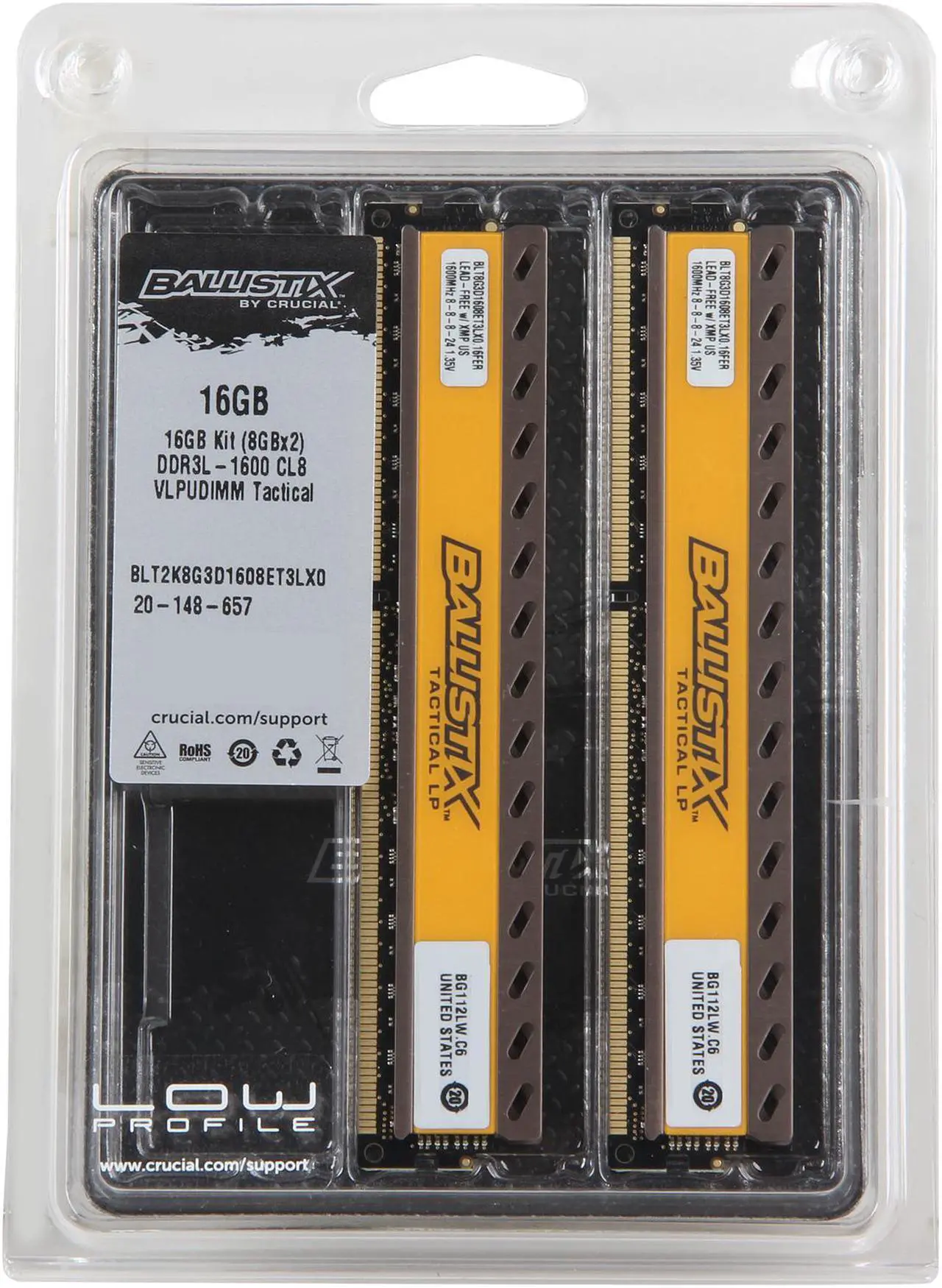 Alt view image 3 of 3 - Ballistix Tactical 16GB (2 x 8GB) DDR3L 1600 (PC3L 12800) Low Profile Desktop Memory Model BLT2K8G3D1608ET3LX0