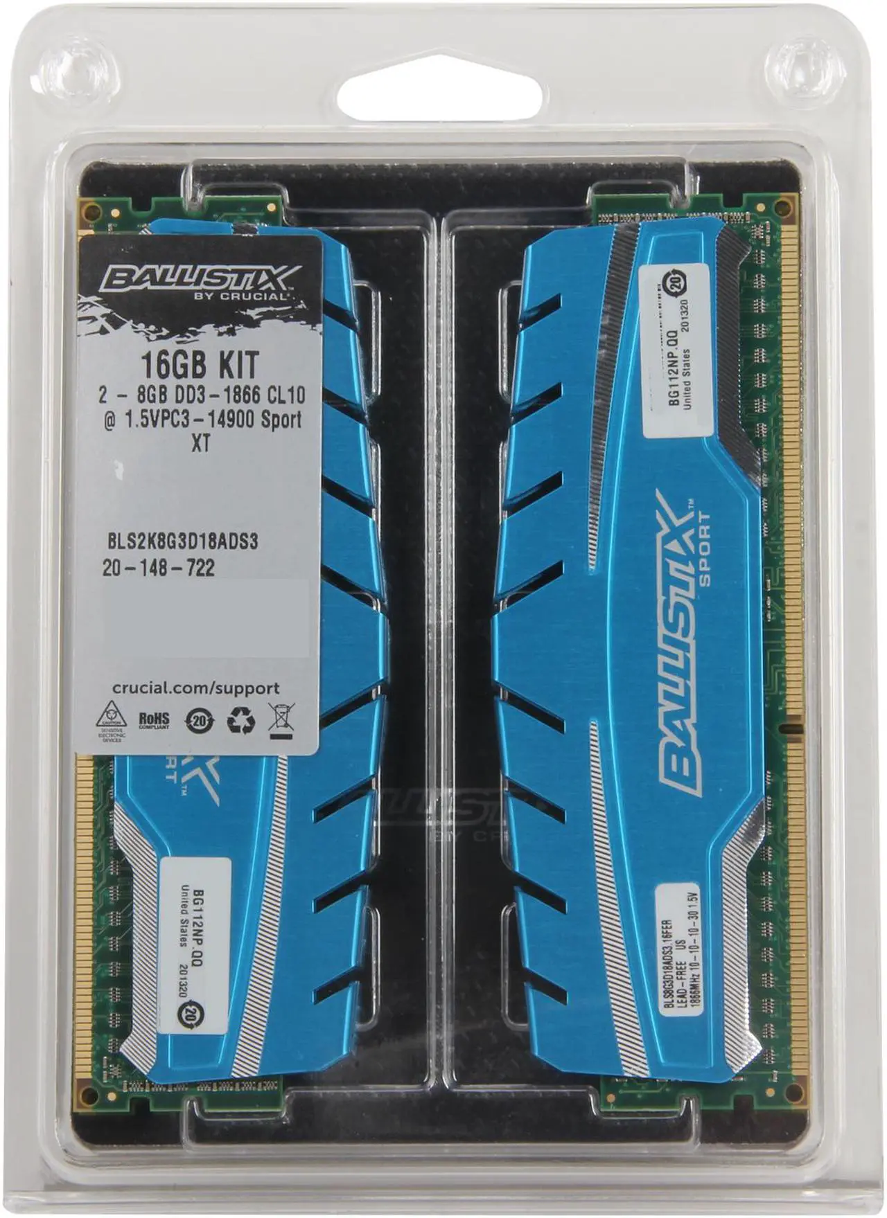Alt view image 3 of 3 - Ballistix Sport XT 16GB (2 x 8GB) DDR3 1866 (PC3 14900) Desktop Memory Model BLS2K8G3D18ADS3