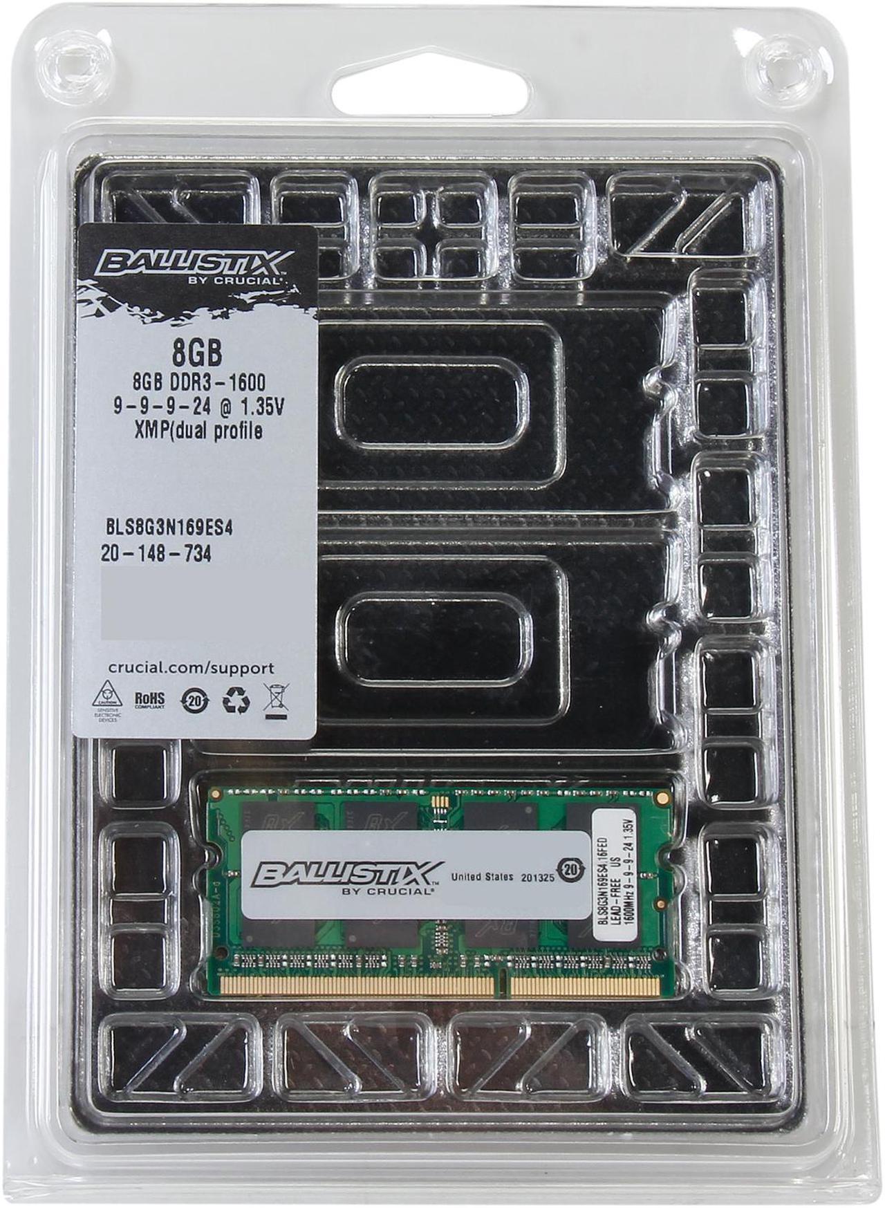 Alt view image 3 of 3 - Crucial Ballistix Sport SODIMM 8GB 204-Pin DDR3 SO-DIMM DDR3L 1600 (PC3L 12800) Laptop Memory Model BLS8G3N169ES4
