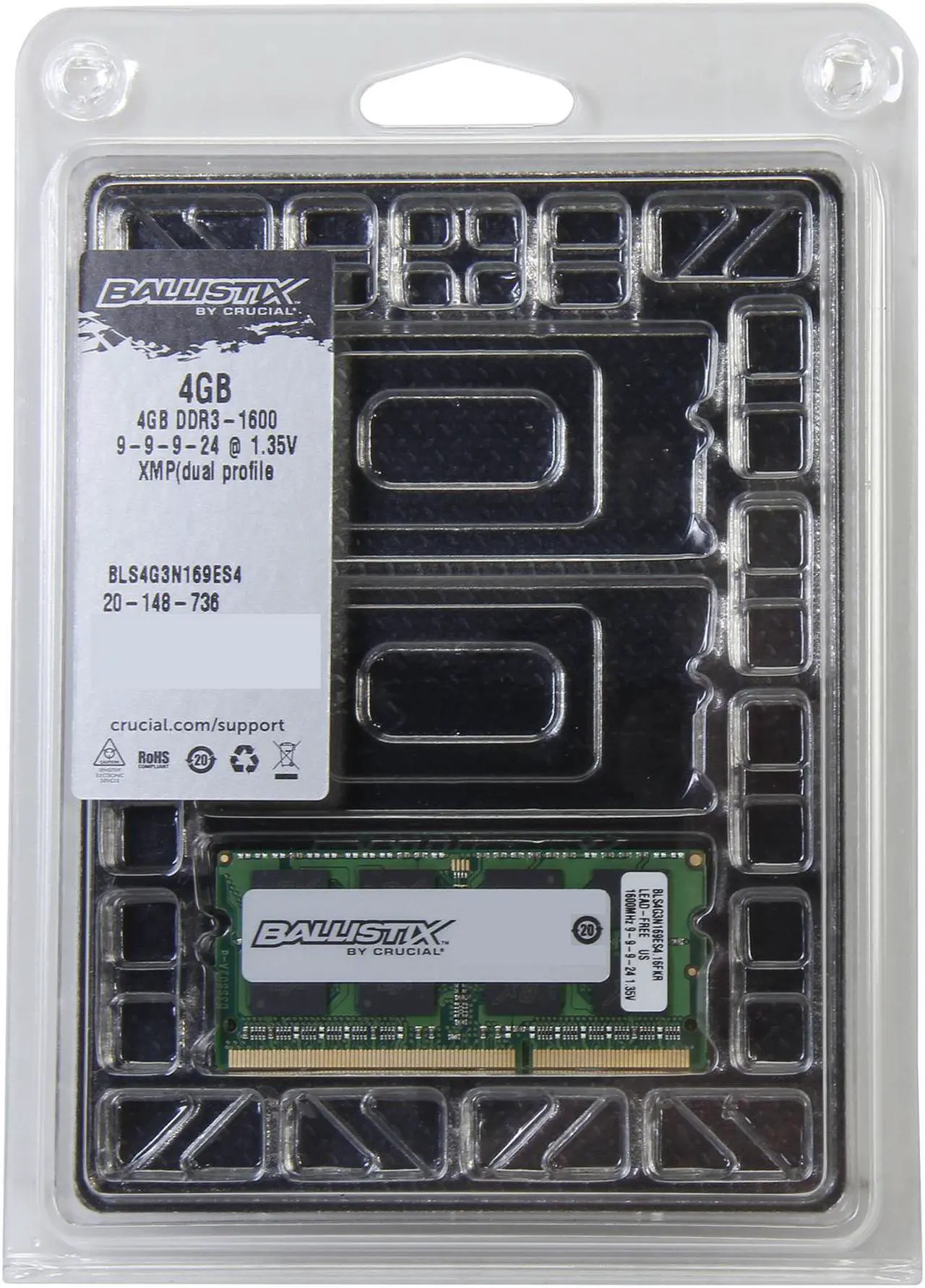 Alt view image 3 of 3 - Ballistix Sport SODIMM 4GB 204-Pin DDR3 SO-DIMM DDR3L 1600 (PC3L 12800) Laptop Memory Model BLS4G3N169ES4