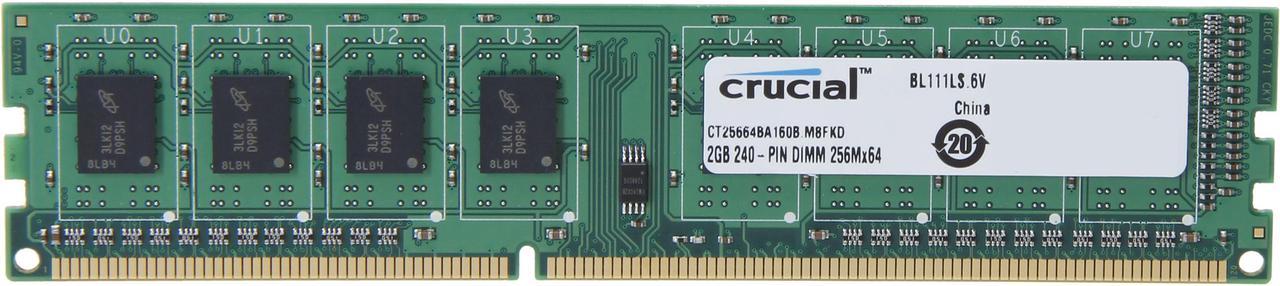 Crucial 2GB DDR3 1600 (PC3 12800) Desktop Memory Model CT25664BA160B