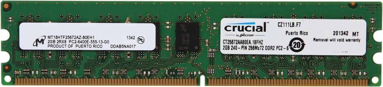 Main image of Crucial 2GB ECC Unbuffered DDR2 800 (PC2 6400) Server Memory Model CT25672AA80EA