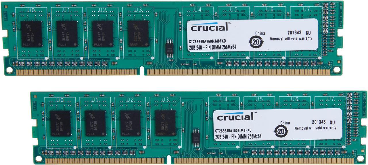 Crucial 4GB (2 x 2GB) DDR3 1600 (PC3 12800) Desktop Memory Model CT2KIT25664BA160B