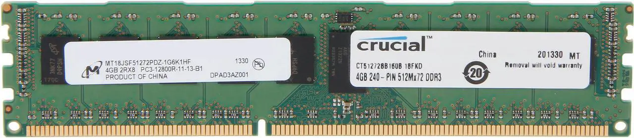 Main image of Crucial 4GB ECC Registered DDR3 1600 (PC3 12800) Server Memory Model CT51272BB160B