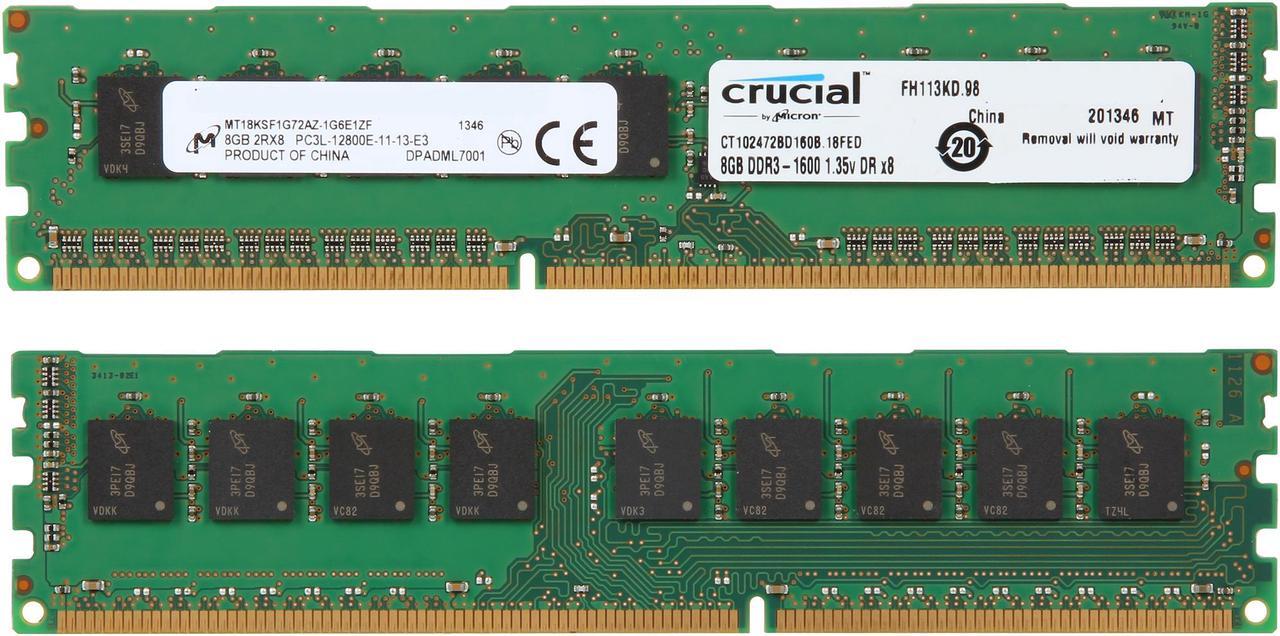 Alt view image 2 of 3 - Crucial 16GB (2 x 8GB) ECC Unbuffered DDR3L 1600 (PC3L 12800) Server Memory Model CT2KIT102472BD160B