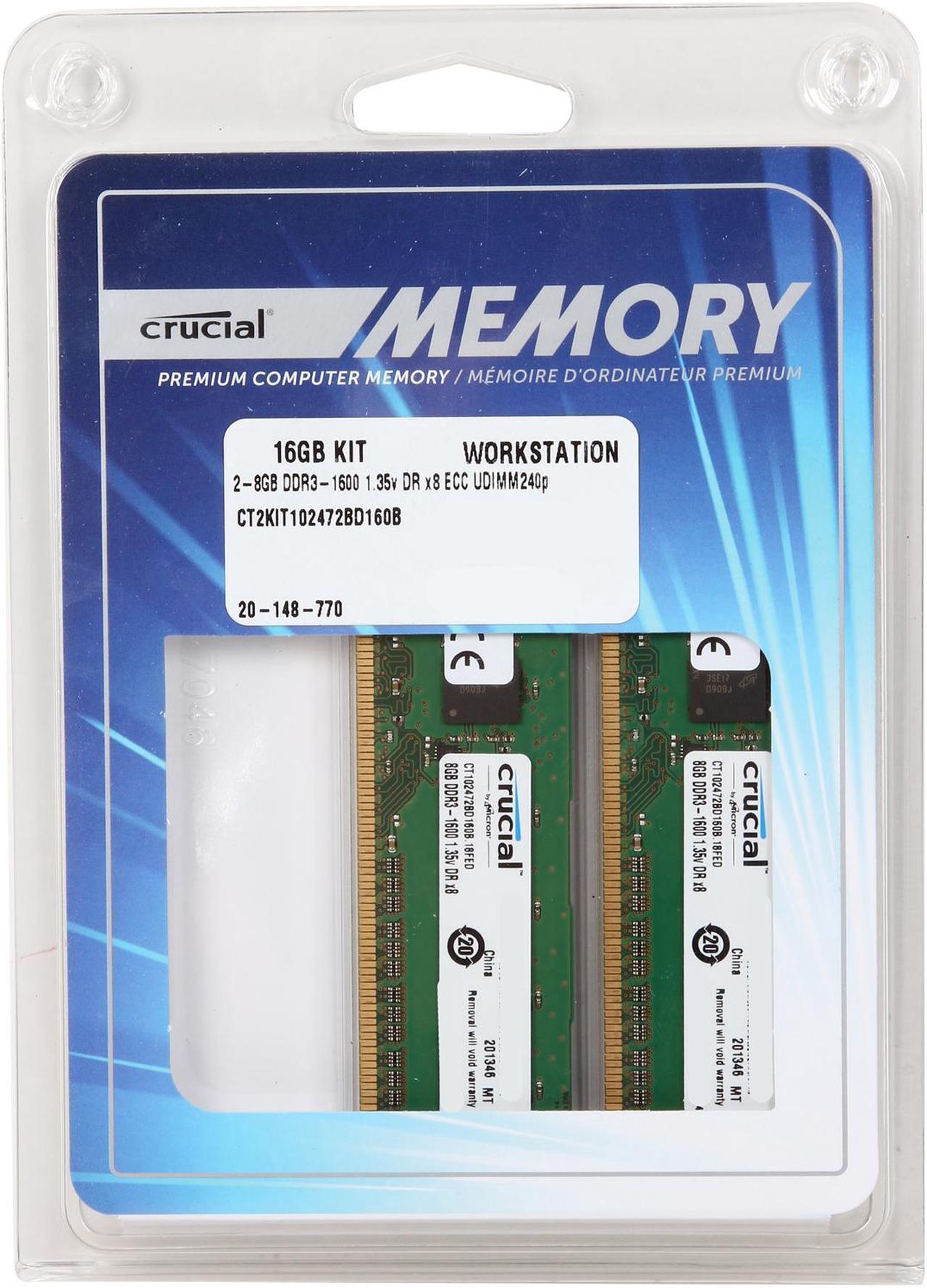 Alt view image 3 of 3 - Crucial 16GB (2 x 8GB) ECC Unbuffered DDR3L 1600 (PC3L 12800) Server Memory Model CT2KIT102472BD160B
