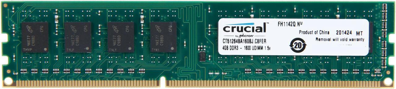 Crucial 4GB DDR3 1600 (PC3 12800) Desktop Memory Model CT51264BA160BJ