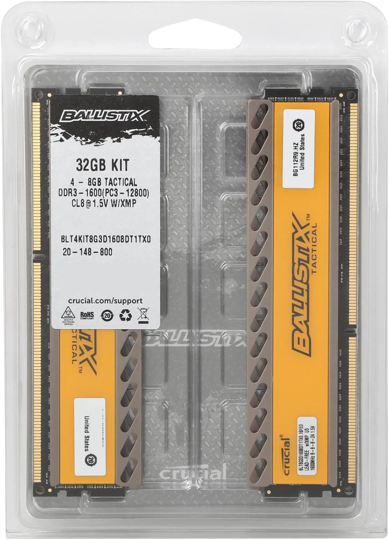 Alt view image 3 of 3 - Ballistix Tactical 32GB (4 x 8GB) DDR3 1600 (PC3 12800) Desktop Memory Model BLT4KIT8G3D1608DT1TX0