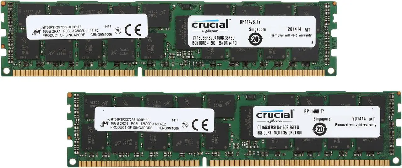 Main image of Crucial 32GB (2 x 16GB) ECC Registered DDR3 1600 (PC3 12800) Server Memory Model CT2K16G3ERSLD4160B