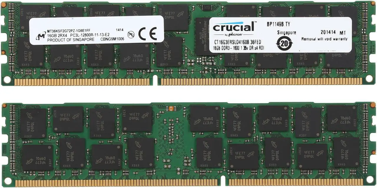 Alt view image 2 of 3 - Crucial 32GB (2 x 16GB) ECC Registered DDR3 1600 (PC3 12800) Server Memory Model CT2K16G3ERSLD4160B