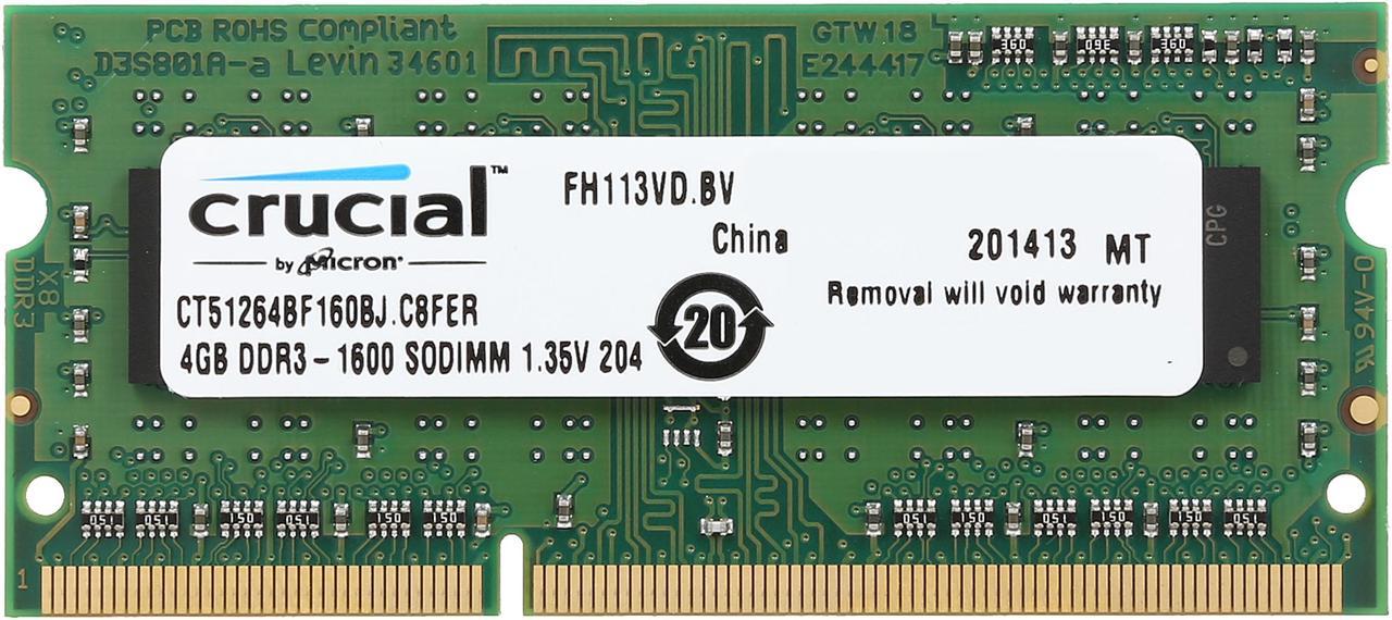 Crucial 4GB 204-Pin DDR3 SO-DIMM DDR3L 1600 (PC3L 12800) Laptop Memory Model CT51264BF160BJ