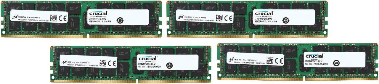 Main image of Crucial 64GB (4 x 16GB) ECC Registered DDR4 2133 (PC4 17000) Server Memory Model CT4K16G4RFD4213