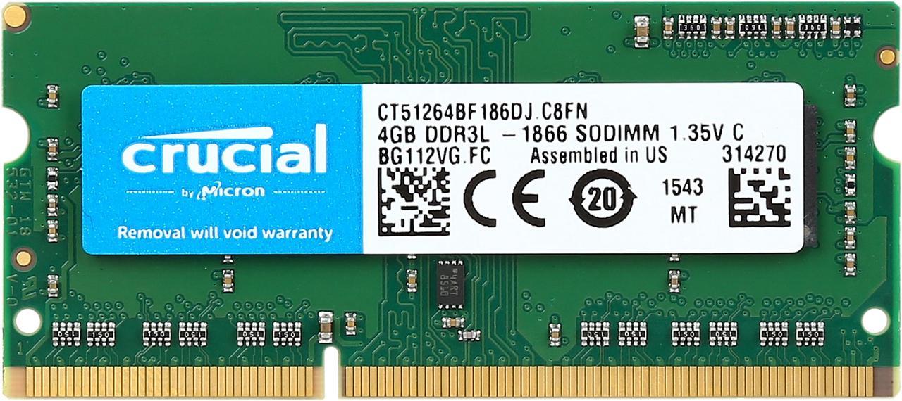 Crucial 4GB 204-Pin DDR3 SO-DIMM DDR3L 1866 (PC3L 14900) Memory Model CT51264BF186DJ