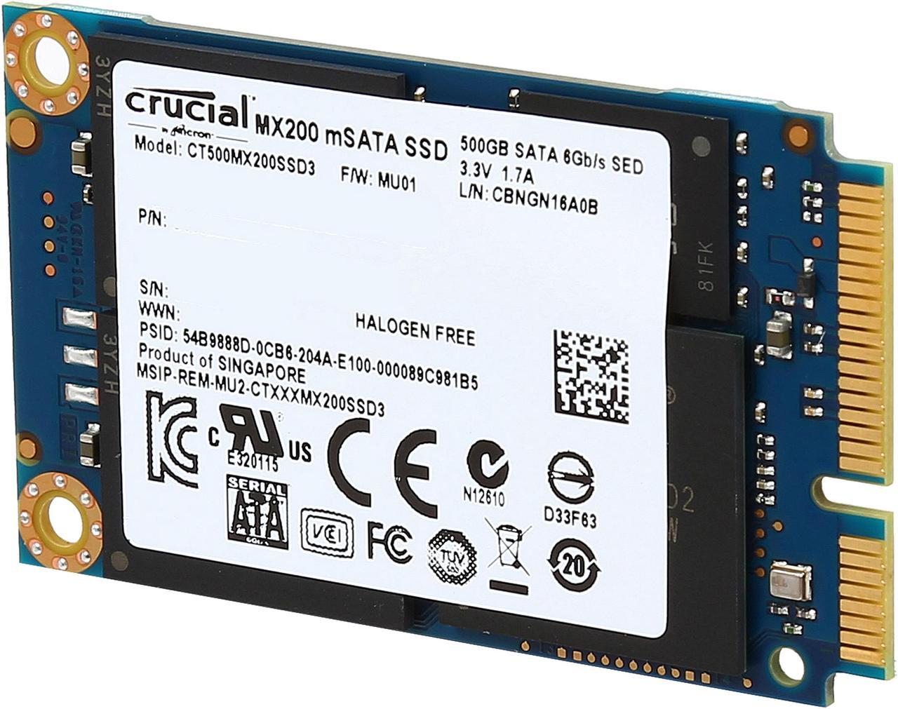 Crucial MX200 mSATA 500GB SATA 6Gbps (SATA III) Micron 16nm MLC NAND Internal Solid State Drive (SSD) CT500MX200SSD3