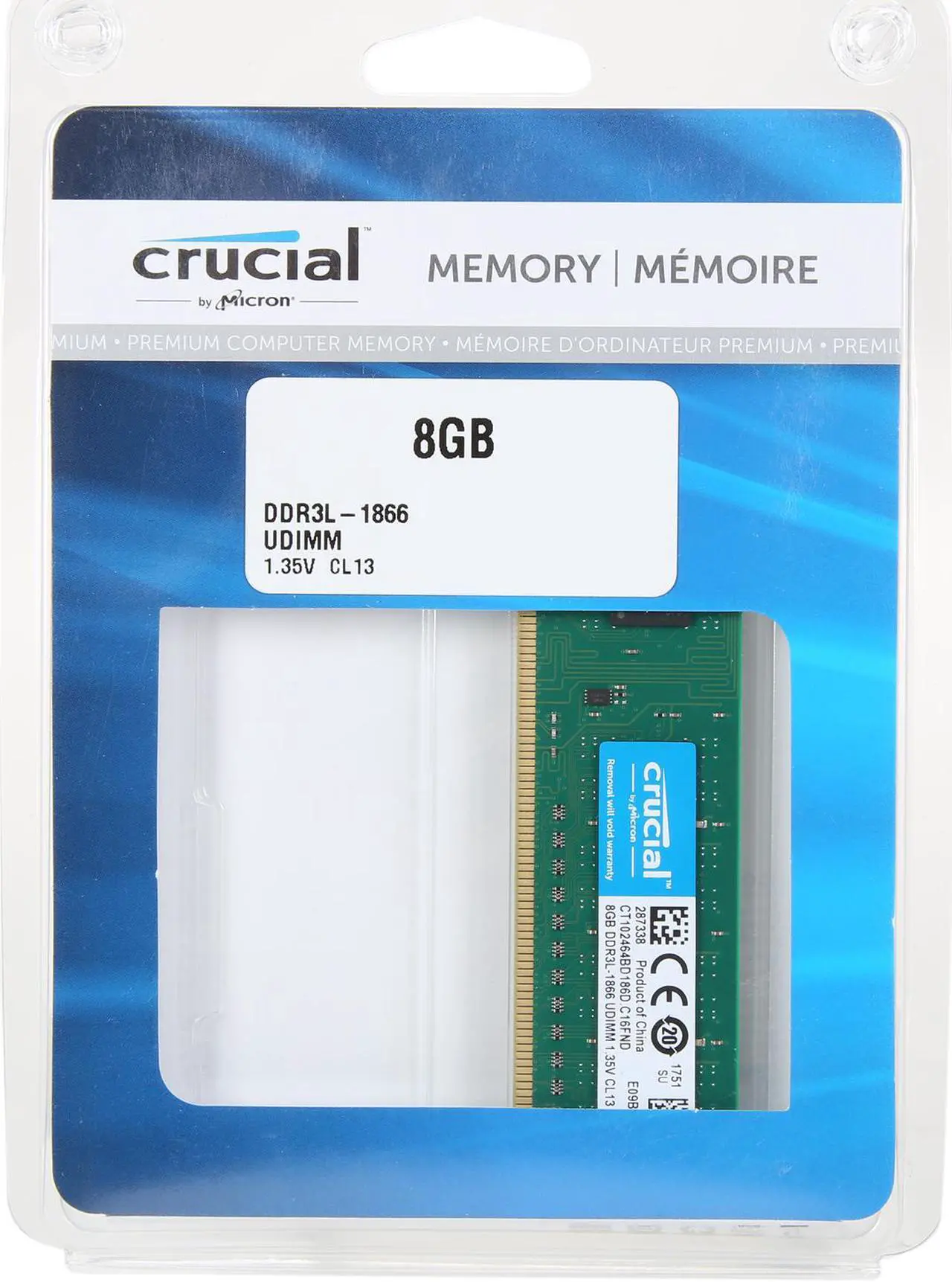 Alt view image 3 of 3 - Crucial 8GB DDR3L 1866 (PC3L 14900) Desktop Memory Model CT102464BD186D