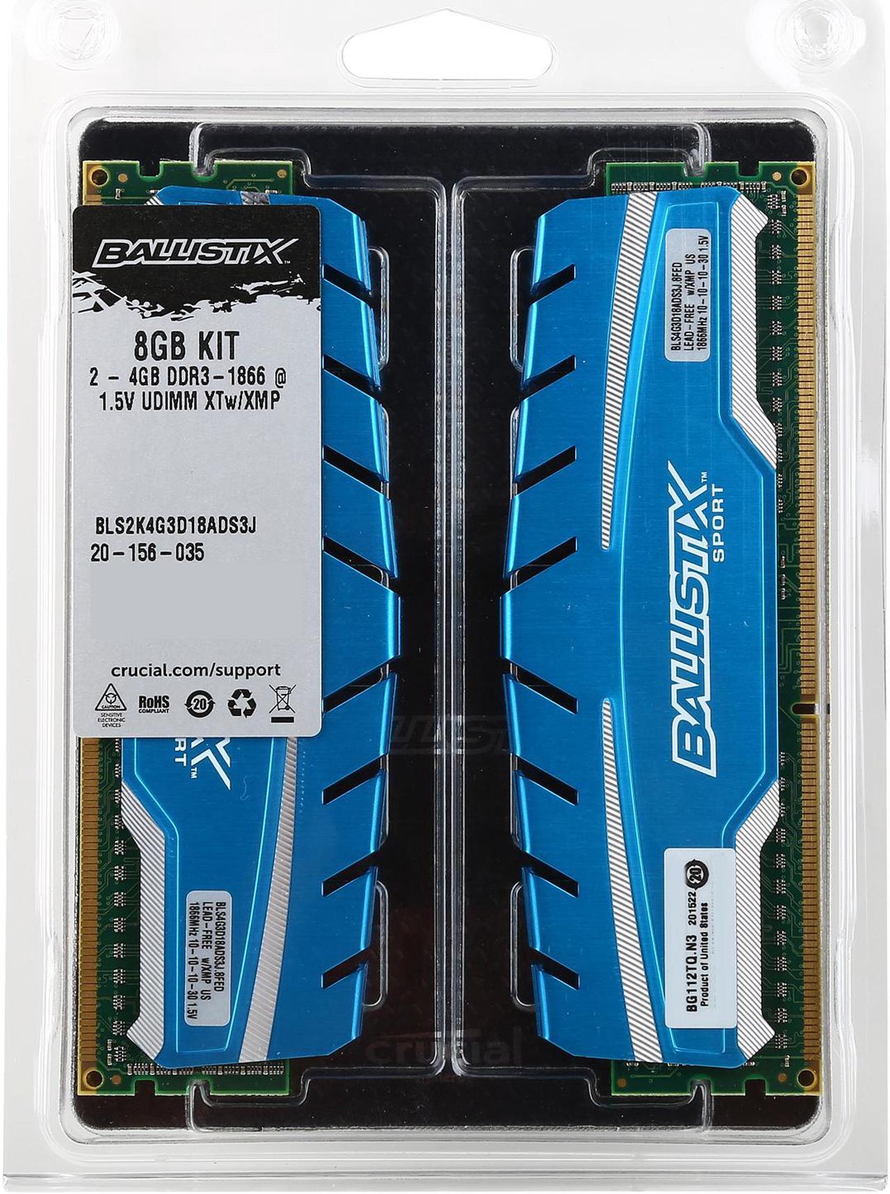 Alt view image 3 of 3 - Ballistix Sport 8GB (2 x 4GB) DDR3 1866 (PC3 14900) Memory Kit Model BLS2K4G3D18ADS3J