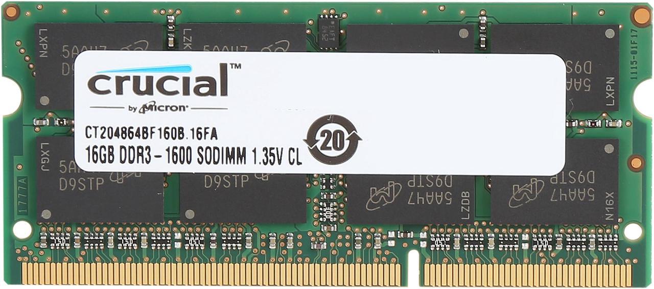 Crucial 16GB 204-Pin DDR3 SO-DIMM DDR3L 1600 (PC3L 12800) Laptop Memory Model CT204864BF160B