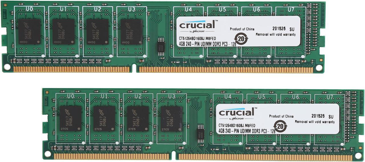 Crucial 8GB (2 x 4GB) DDR3L 1600 (PC3L 12800) High Density Desktop Memory Model CT2K51264BD160BJ