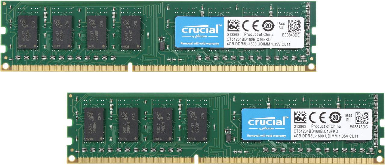 Crucial 8GB (2 x 4GB) DDR3L 1600 (PC3L 12800) Desktop Memory Model CT2K51264BD160B